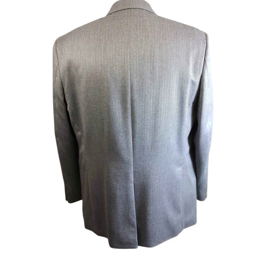 Chaps Mens Blazer 46L Grey Herringbone Two Button Sport‎ Coat Classic